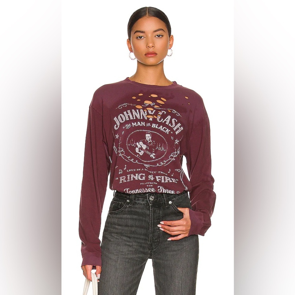 DAYDREAMER JOHNNY CASH DISTRESSED RING OF RING WHISKEY TEE, HUCKLEBERRY, LARGE